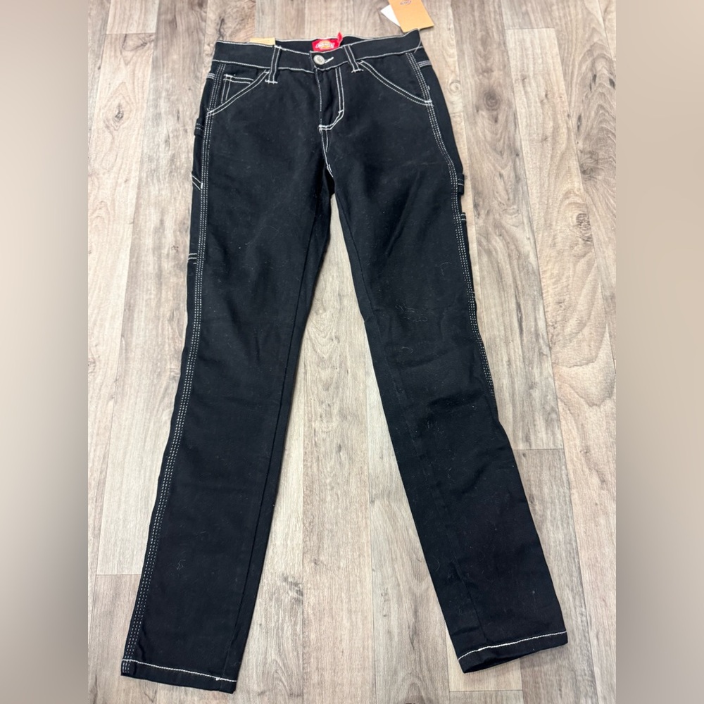 Girls NWT Dickies Black Skinny Jeans‎ with White Stitching size 8 Flex MSRP $40